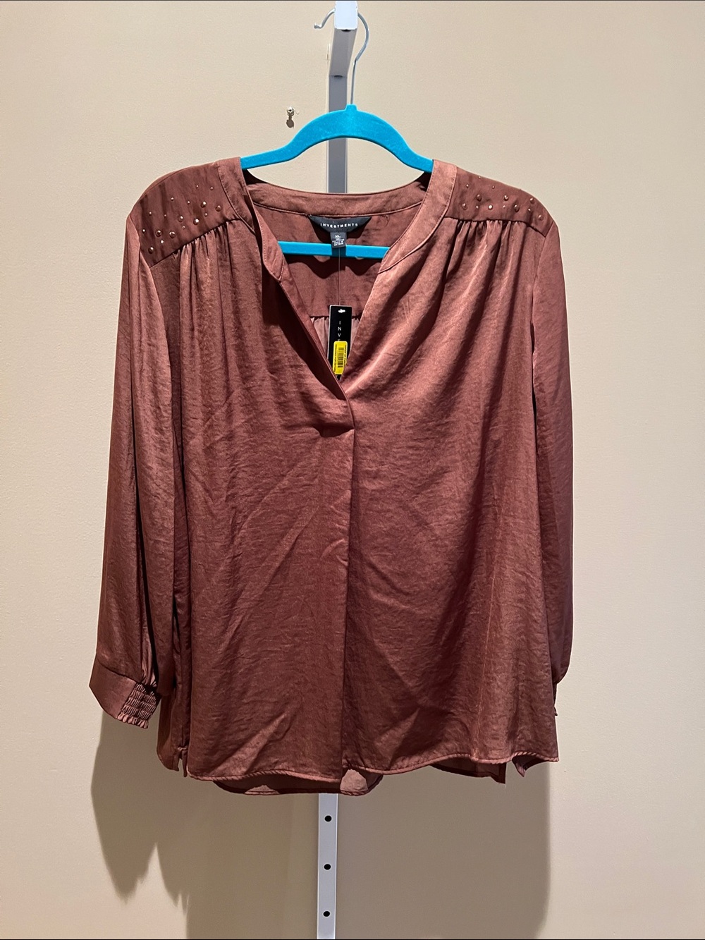 Investments Dusty Briwn Stud-Accent V-Neck Blouse